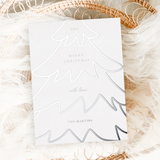 Minimal Silver Christmas Tree Foil Holiday Postcard (Creator Uploaded)