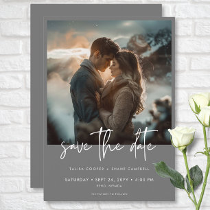 Minimal Silver Grey Modern Photo Wedding Save The Date