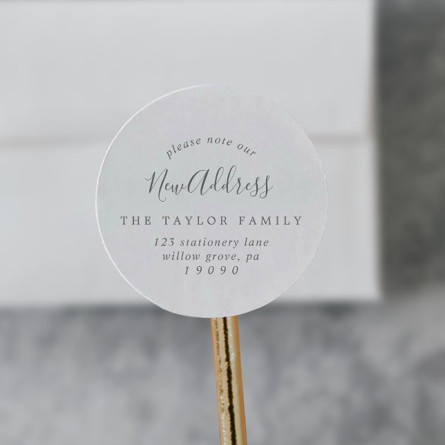 Minimal Silver Note Our New Address Envelope Classic Round Sticker (Creator Uploaded)