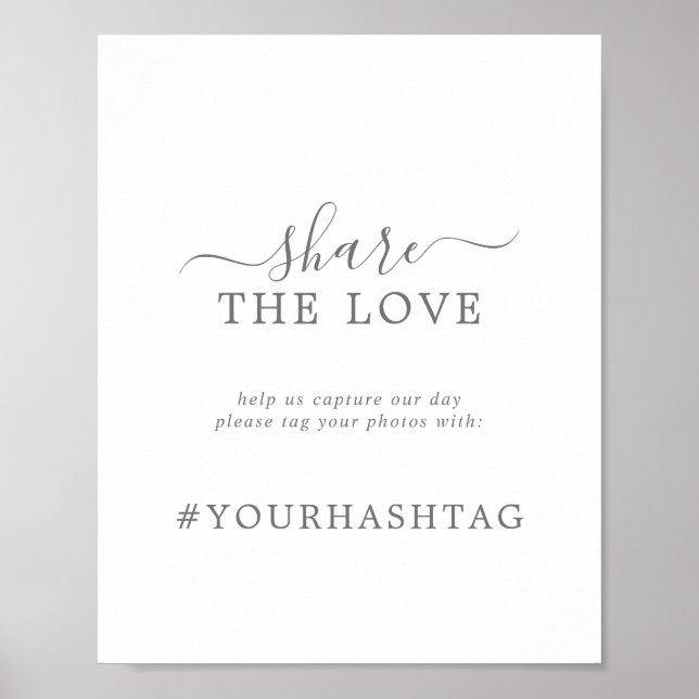 Minimal Silver Share The Love Wedding Hashtag Sign (Front)