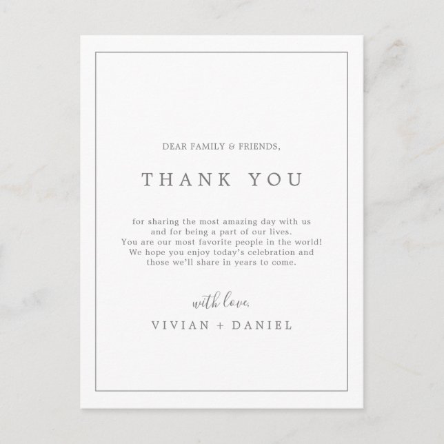 Minimal Silver Typography Thank You Reception Card (Front)