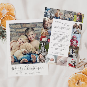 Minimal Silver What A Year Photo Collage Christmas Holiday Card