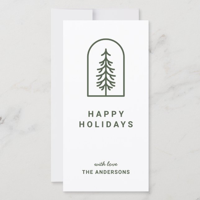 Minimal Simple Arc Photo Pine Holiday Card (Front)