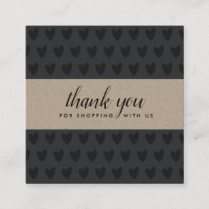 MINIMAL SIMPLE BLACK KRAFT HEART THANK YOU LOGO SQUARE BUSINESS CARD