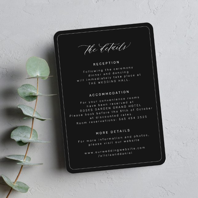 Minimal simple black wedding details enclosure card (Creator Uploaded)