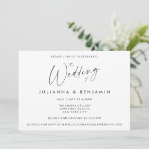 Minimal Simple Black White Modern Script Wedding Invitation
