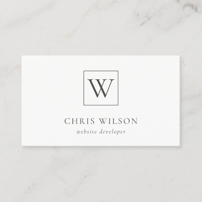 Minimal Simple Black & White Monogram Initial Business Card (Front)