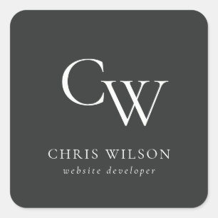 Minimal Simple Black & White Monogram Initial Square Sticker