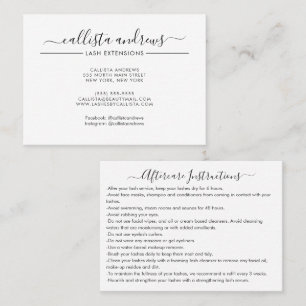 Minimal Simple Black White Script Lashes Aftercare Business Card