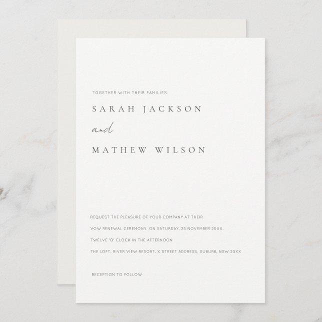Minimal Simple Black White Typography Vow Renewal Invitation (Front/Back)