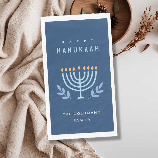 Minimal Simple Blue Menorah Candles Happy Hanukkah Napkin (Creator Uploaded)