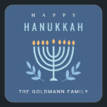 Minimal Simple Blue Menorah Candles Happy Hanukkah Square Sticker<br><div class="desc">If you need any further customisation please feel free to message me on yellowfebstudio@gmail.com.</div>