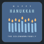 Minimal Simple Blue Yellow Candles Happy Hanukkah Square Sticker<br><div class="desc">If you need any further customisation please feel free to message me on yellowfebstudio@gmail.com.</div>