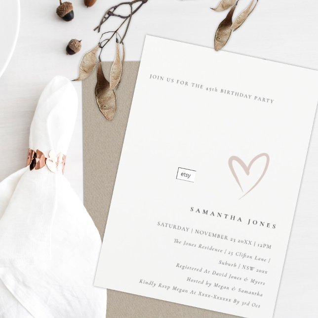 Minimal Simple Blush Heart Any Age Birthday Invite (Creator Uploaded)