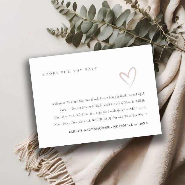 Minimal Simple Blush Heart Books for Baby Shower Enclosure Card (Creator Uploaded)