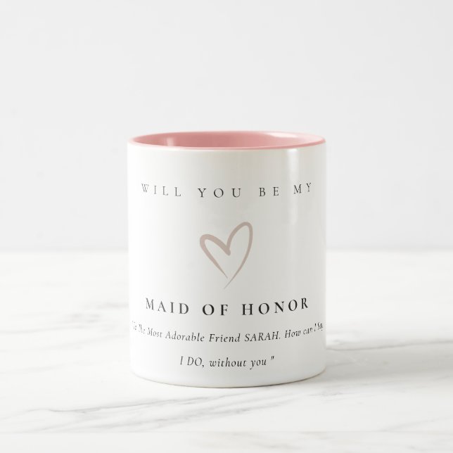 Minimal Simple Blush Heart Maid of Honour Gift Two-Tone Coffee Mug (Center)