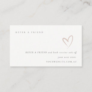 Minimal Simple Blush Heart Refer a Friend Discount Business Card