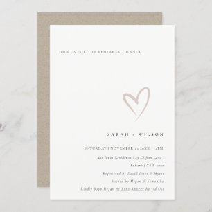 Minimal Simple Blush Heart Rehearsal Dinner Invite