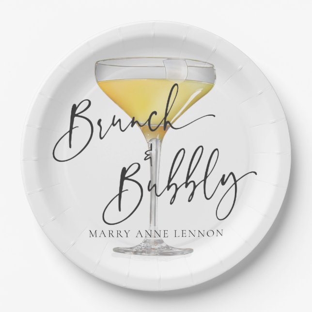 Minimal Simple Brunch and Bubbly Paper Plate (Front)