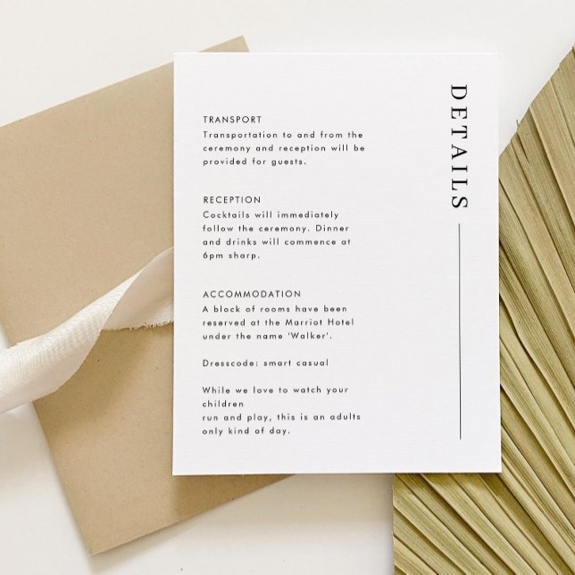 Minimal Simple Classic Wedding Details Enclosure R RSVP Card (MADDY Wedding Suite - Details Card | Matching items available)