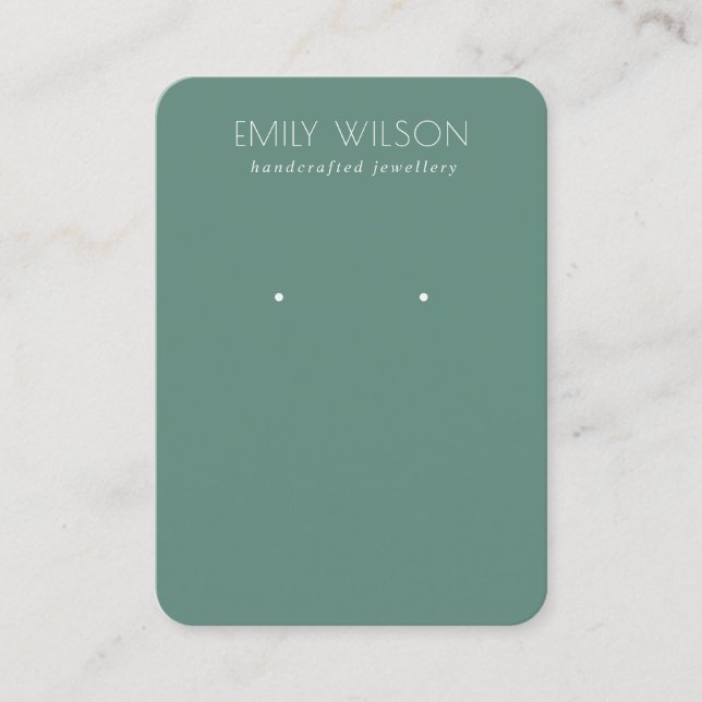 Minimal Simple Dusky Blue Green Earring Display Business Card (Front)