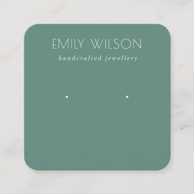 Minimal Simple Dusky Blue Green Earring Display Square Business Card (Front)