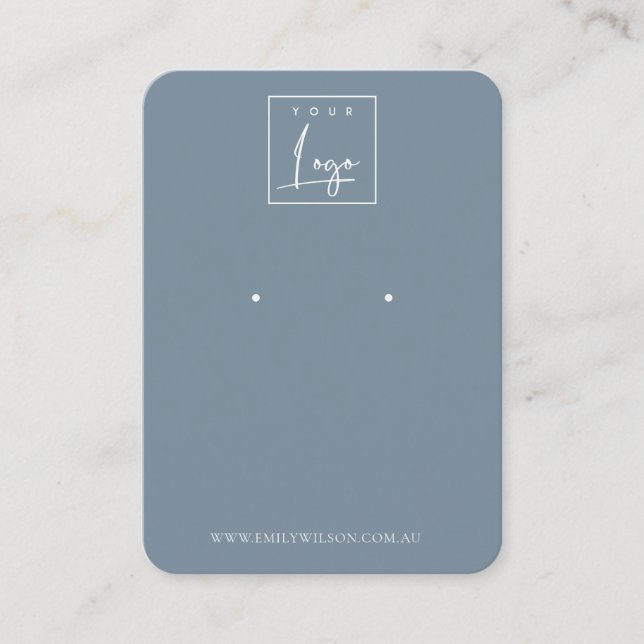 Minimal Simple Dusky Blue Logo Earring Display Business Card (Front)