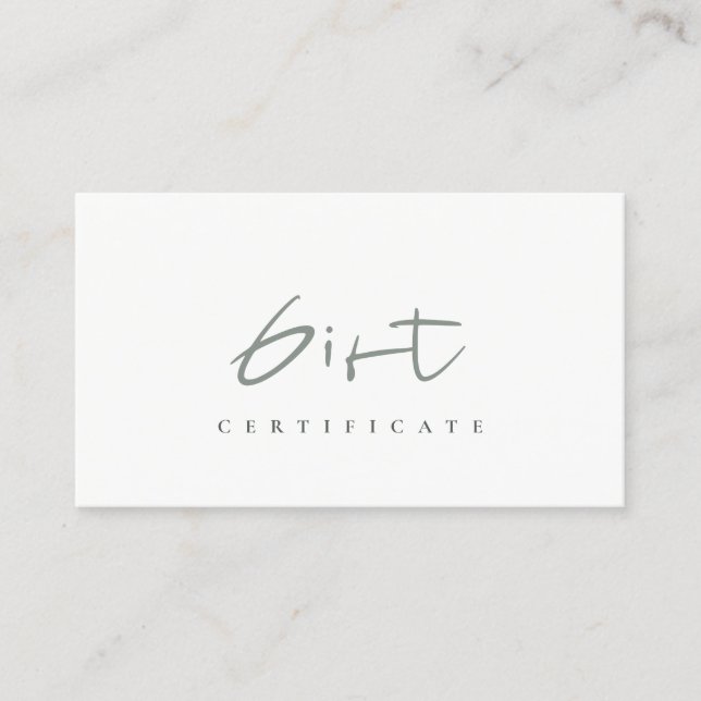 Minimal Simple Dusky Green Script Gift Certificate (Front)