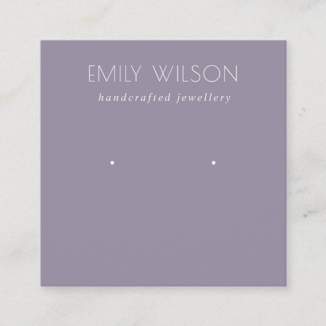 Minimal Simple Dusky Lilac Purple Earring Display Square Business Card (Front)