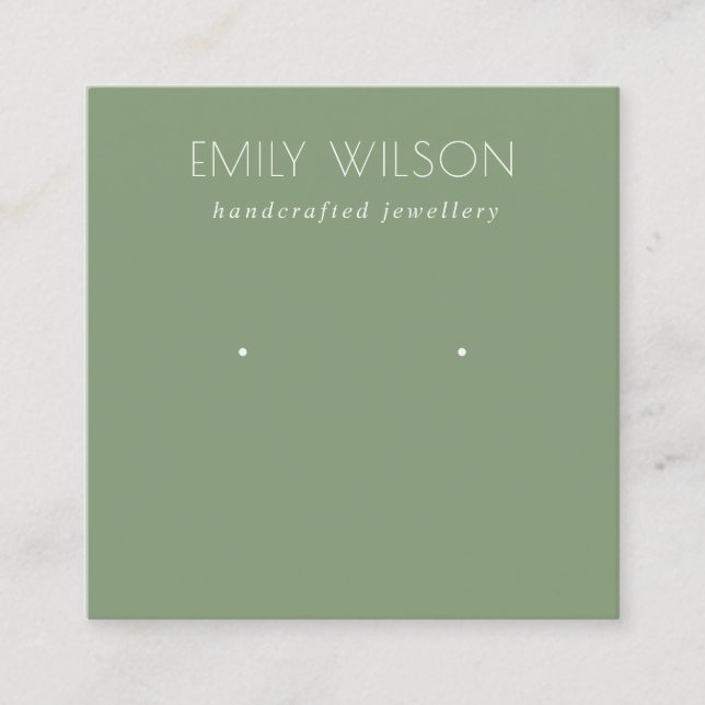 Minimal Simple Dusky Muted Green Earring Display Square Business Card (Front)