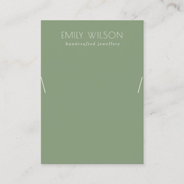 Minimal Simple Dusky Muted Green Necklace Display Business Card (Front)