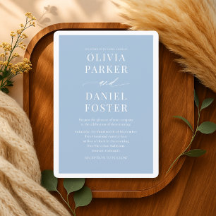 Minimal Simple Dusty Blue Elegant Wedding Invitation