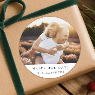 Minimal Simple Elegant Christmas Couple Photo Classic Round Sticker