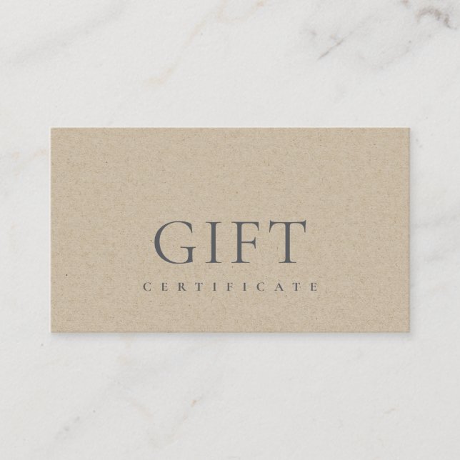 Minimal Simple Elegant Kraft Gift Certificate (Front)