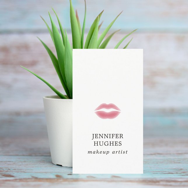 Minimal Simple Elegant Pale Pink Lips Makeup Business Card (Creator Uploaded)