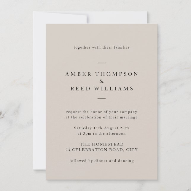 Minimal Simple Elegant Text Only Neutral Wedding  Invitation (Front)