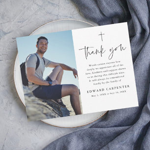 Minimal Simple Funeral Memorial Photo Thank You Card