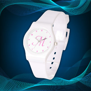 Minimal Simple Initial Monogram Numerals Pink Watch
