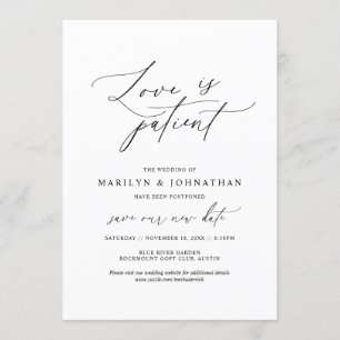 Minimal Simple, Love is patient, wedding postponed Invitation