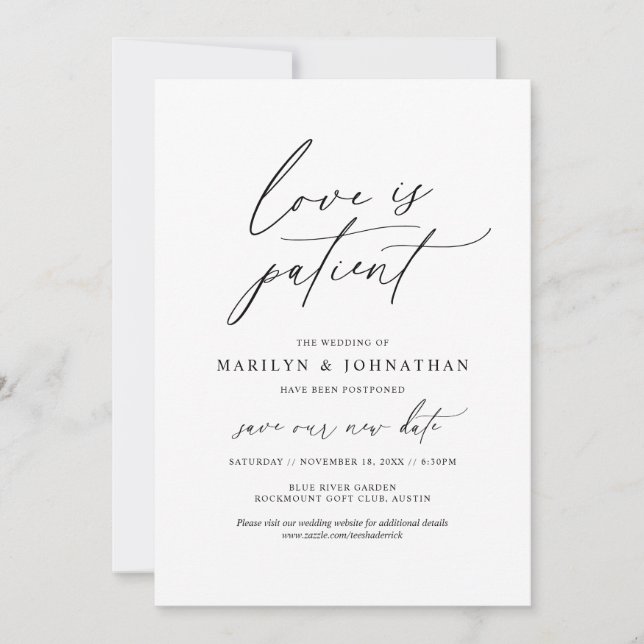 Minimal Simple, Love is patient, wedding postponed Invitation (Front)