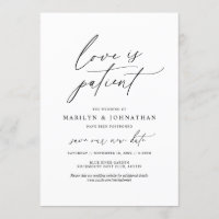 Minimal Simple, Love is patient, wedding postponed
