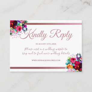 Minimal Simple Metal Coral Floral Wedding Website Enclosure Card