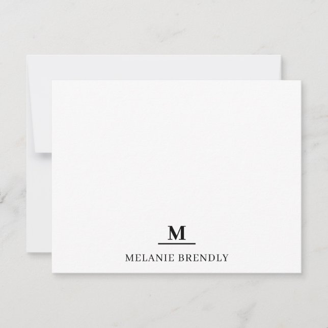 Minimal Simple Modern Monogram Flat Note Card (Front)