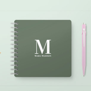 Minimal Simple Monogram Initial Sage Green Notebook