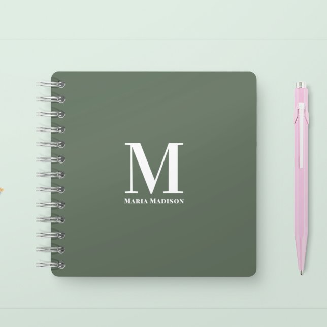 Minimal Simple Monogram Initial Sage Green  Notebook (Creator Uploaded)