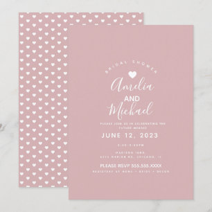 Minimal Simple Muted Pink Hearts Bridal Shower Invitation