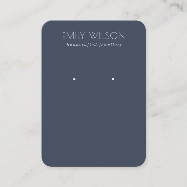 Minimal Simple Navy Blue Dark Earring Display Business Card (Front)