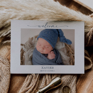 Minimal Simple Navy Photo Baby Announcement Card