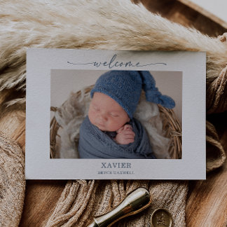 Minimal Simple Navy Photo Baby Announcement Card