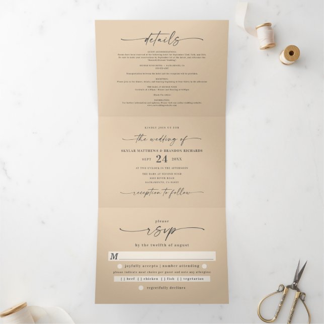 Minimal Simple Pale Yellow Bold Names Wedding Tri-Fold Invitation (Inside)